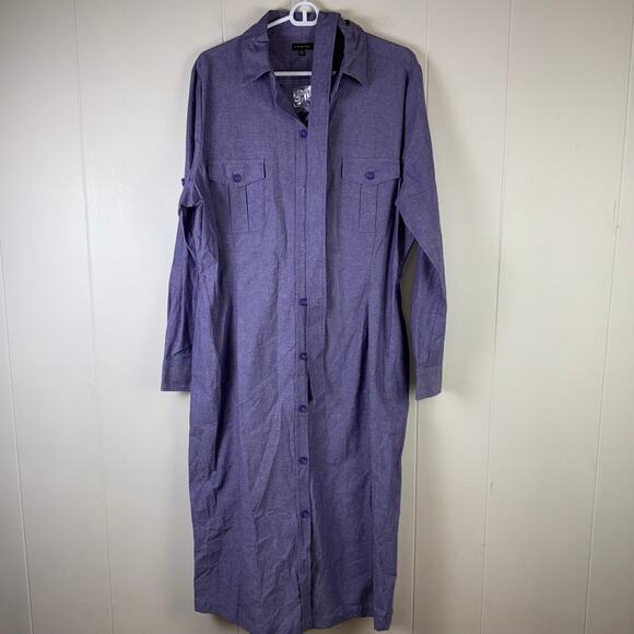 NWOT J. Peterman Size 14 Purple‎ Chambray Belted Midi Shirt Dress Cotton - Picture 1 of 7